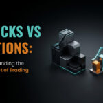 Stocks vs options trading comparison showing market charts and investment growth