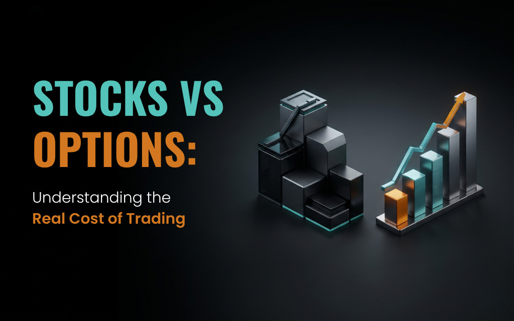 Stocks vs options trading comparison showing market charts and investment growth
